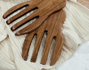 Set of Two Salad Hand Tong, Wooden Salad Mixing Serving Tongs, Wood Serving Hands, Kitchen Serving Hand Shape Tool