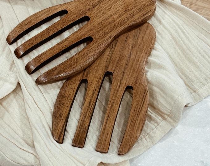 Set of Two Salad Hand Tong, Wooden Salad Mixing Serving Tongs, Wood Serving Hands, Kitchen Serving Hand Shape Tool