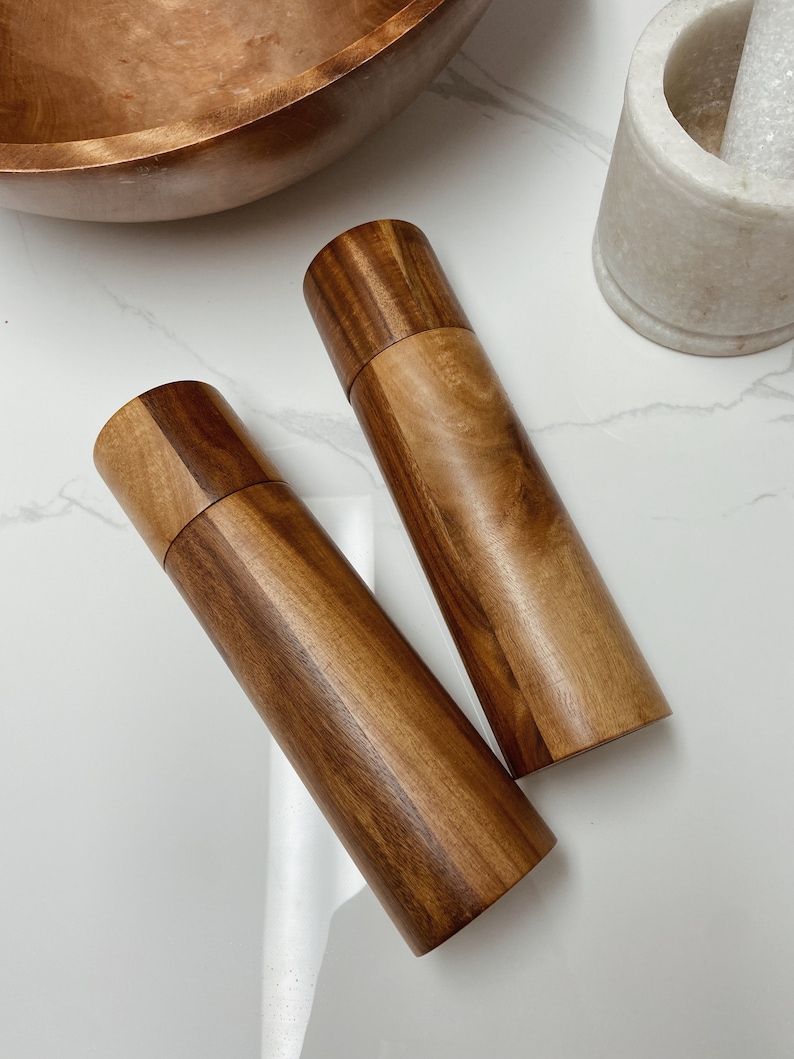 Handcrafted Wooden Salt and Pepper Grinders Acacia Wood Salt Etsy