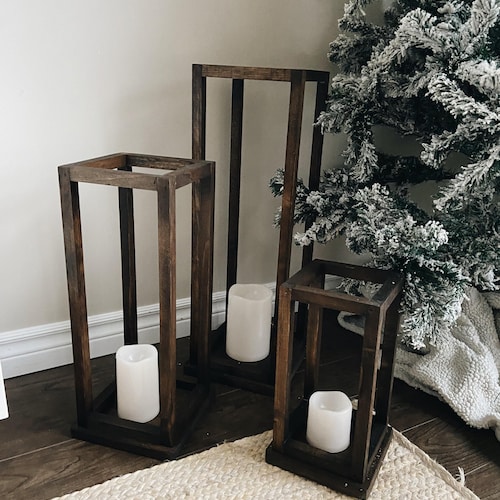 Set of Three Lanterns Rustic Wood Lanterns Wedding Home Etsy