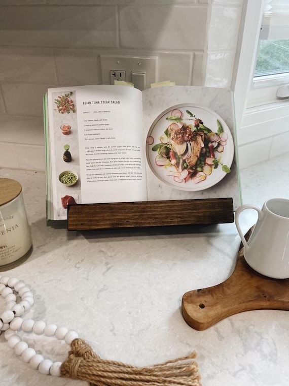 Wooden Recipe Book Stand - Foldable Cookbook Holder For Kitchen, Farmhouse Style, Hands-Free Reading & Display-407827