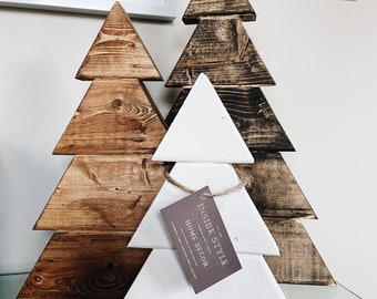 Décor de Noël | Arbres de Noël rustiques en bois | Ensemble de trois (3) | Décor de vacances