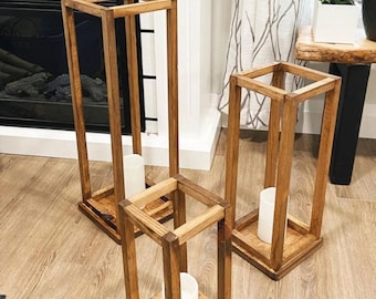 Set of 3 Special Walnut Wooden Candle Lanterns | Centrepiece | Wedding Table Lantern Decoration | Farmhouse Decor | Wooden Candle Holder