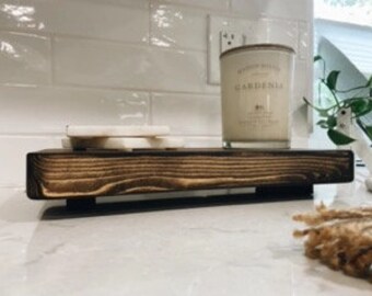 White-Washed Counter Wooden Tray | Rectangle Wooden Riser Stand | Wood Farmhouse Stand | Farmhouse Pedestal Stand | Bathroom Kitchen Soap