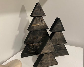 Black Stained Christmas Decor | Rustic Wooden Christmas Trees | Set of Three (3) | Holiday Decor