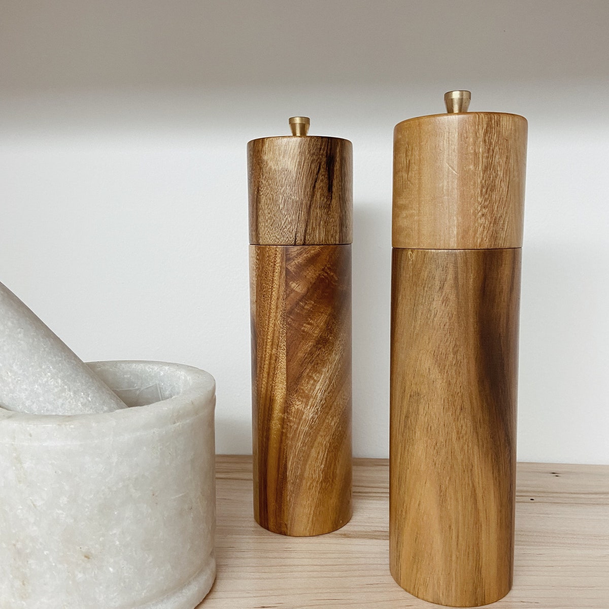Handcrafted Wooden Salt and Pepper Grinders | Acacia Wood Salt & Pepper Grinder | Wood and Gold Salt and Pepper Mill | Solid Wooden Grinder - Etsy