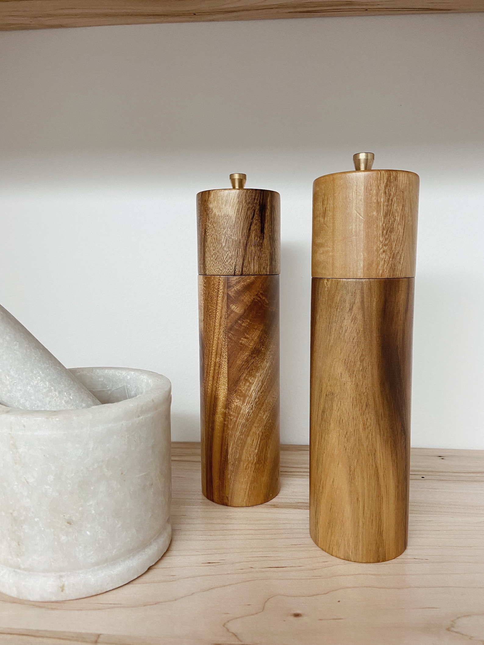 Handcrafted Wooden Salt and Pepper Grinders | Acacia Wood Salt & Pepper Grinder | Wood and Gold Salt and Pepper Mill | Solid wooden grinder