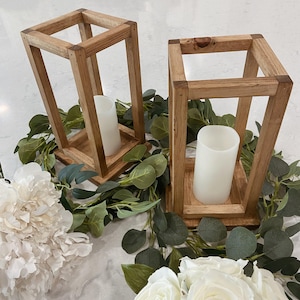 Set of Two Lanterns | Rustic Wood Lanterns | Wedding | Home Decor | Floor Decorations | Reception | Wedding Centerpiece | Wedding Décor