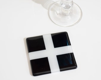 Fused Glass Coaster, St Pirans, Kernow Flag, Gift, Cornwall, Cornish Flag