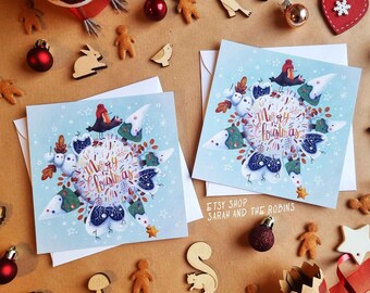2 x Christmas "Tiny Worlds": the Extrovert (Double-sided, full colour Square Postcards) comes with two white square envelopes