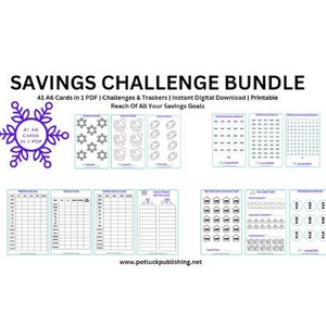 4x6 A6 Printable Savings Challenge Bundle| 42-Page Pdf| Cash Stuffing| Bonus |Sinking Funds| Notion