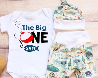 Vissen jongens eerste verjaardag outfit / Leggings + Hoed Set / Eerste verjaardag Shirt / Peuter Vissen Shirt, Jongens 1e verjaardag Outfit, The Big One
