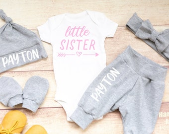 Little Sister Coming Home Outfit, Personalized Baby Girl Clothes, Sibling Announcement, Pregnancy Reveal, Preemie Infant Set, Lil Sis