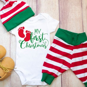 Baby Boy Christmas Outfit, First Christmas Holiday, Red Green Santa Leggings, Boys Shirt,  Bummies for Toddler Boys, Top Knot
