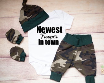 Army Take Home Outfit, Camo Hunting Pants, Newborn Coming Home, Shower Gift Set, Camouflage Pandemic Military Clothes,