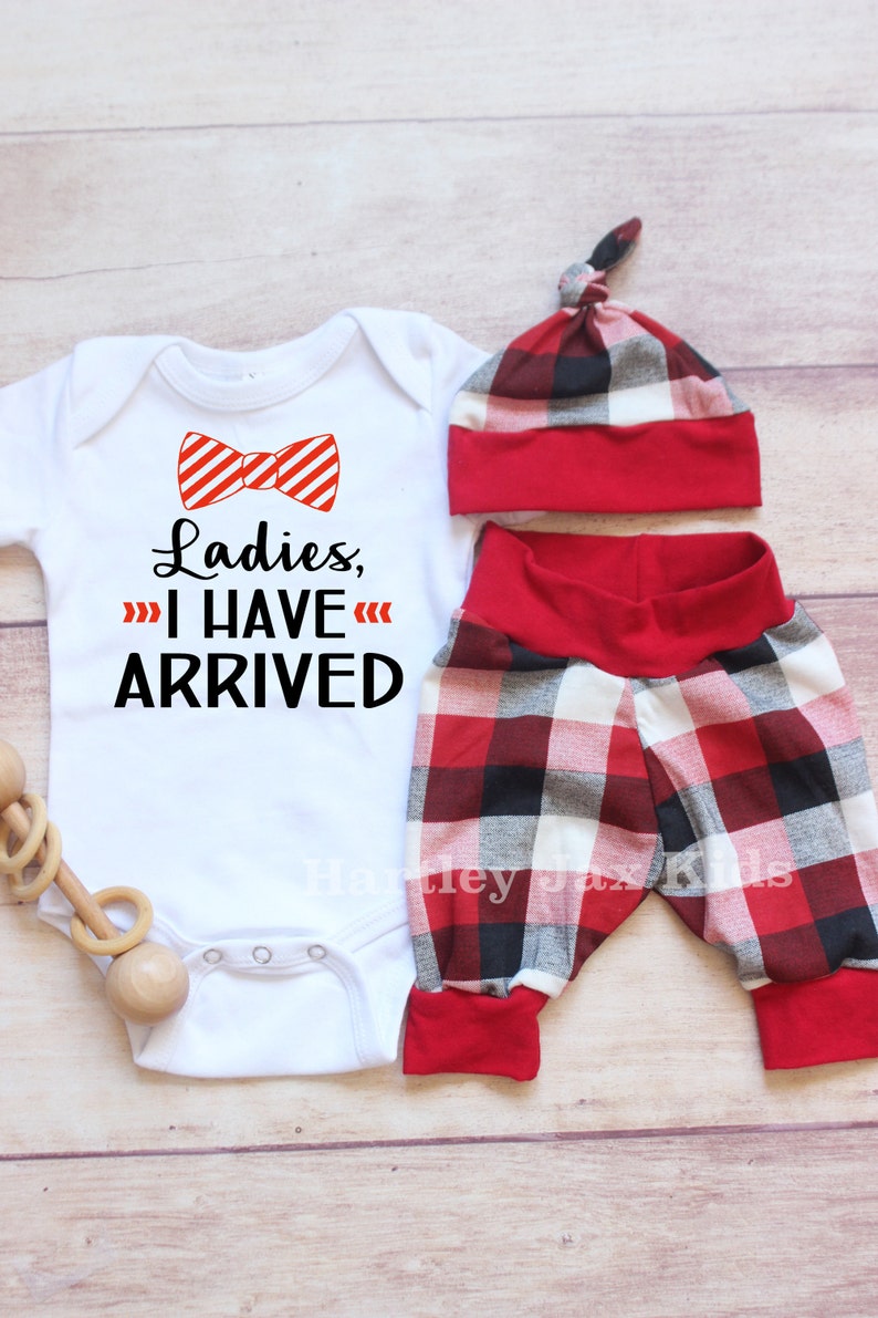 Baby Boy Coming Home Outfit Funny Baby Shower Gift Hospital Outfit Plaid Newborn Boy Leggings Hat Set Baby Boy Clothes Red Black