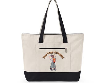 Modo mamá: activado. Bolso de lona con cremallera / Diseño de patineta retro.