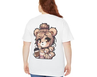Camiseta Kawaii Mamá Oso Niña con Café / Camiseta de Personaje Lindo Modo Mamá