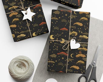 Celestial Clouds Moon Stars Gift Wrap Paper | Night Sky Wrapping Paper