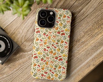 Coques à motifs de fruits vintage | Coque de téléphone Apple à motif floral cerise-pêche