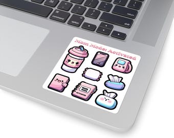 Pegatinas Modo Mamá Activado Pegatina Cuadrada / Lindos Iconos Kawaii de Mamá, Set de Pegatinas para Agenda