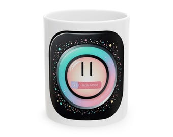 Taza con botón estilo retro "Modo Mamá" / Taza de cerámica con estética pastel adorable