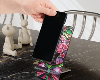Cherry Blossom Stained Glass Phone Stand | Mobile Display Stand