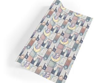 Moon and Stars Pattern Gift Wrap Roll | Celestial Wrapping Paper