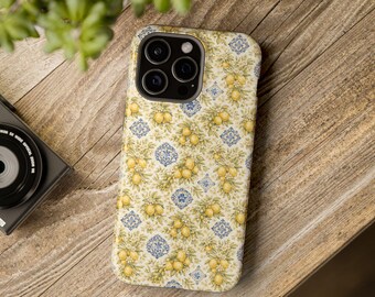 Coque de téléphone à motif citron | Coque de protection florale aux agrumes jaunes