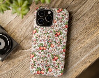 Étui de téléphone à motif de fleurs de pêcher | Étui magnétique résistant aux chocs