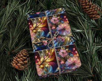 Cadeaupapier met glas-in-lood bloemenmotief | Decoratieve cadeaupapierrol