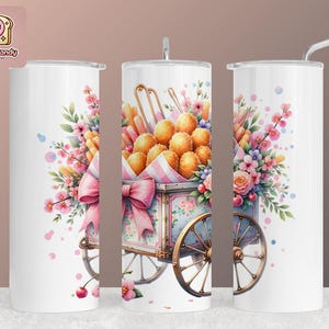 Charming Snack Cart Tumbler Wrap Design for 20 oz Sublimation - Instant Download with Whimsical Floral Patterns