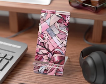 Pink Stained Glass Floral Pattern Mobile Display Stand