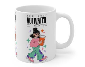 Taza con diseño de mamá activada / Lindo dibujo animado de mamá, cerámica para amantes del café