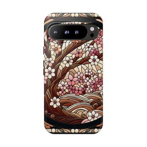 Google pixie Sakura Tree Tough Cases, Stain Glass Style Protective Cover, Japanese Cherry Blossom Phone Case, Floral Design, Unique Nature