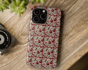Coque de téléphone mosaïque cerise rouge | Coque magnétique résistante aux chocs