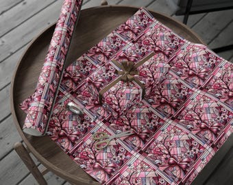 Pink Stained Glass Floral Wrapping Paper | Floral Gift Wrap Roll