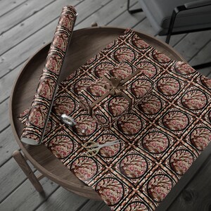 Mosaic Wave Pattern Wrapping Paper | Brown Pink Tile Motif stainglass