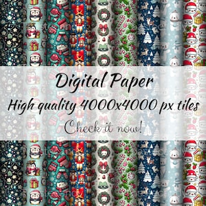 Leuk digitaal papierpakket kerstvakantiethema kawaii kerstcadeaupapier, ambachtelijk plakboek feestelijke patronen voor doe-het-zelvers, stickers