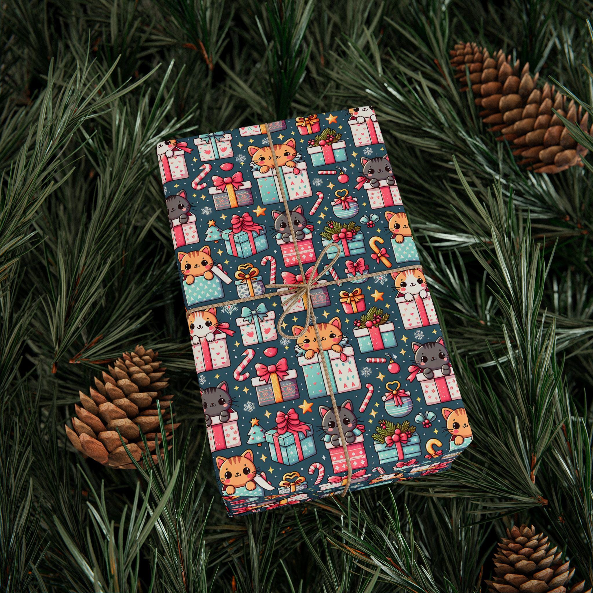 Kawaii Animal Presents Wrapping Paper | Cute Cats Holiday Pattern - Etsy