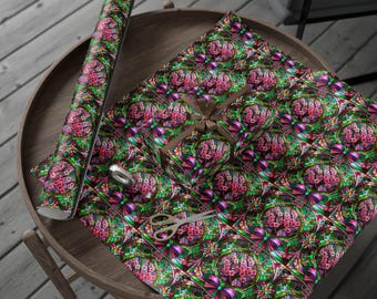 Stained Glass Floral Wrapping Paper | Flower Pattern Gift Wrap Roll