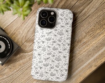 Étui de téléphone à motif floral cerise noire | Étui magnétique résistant aux chocs