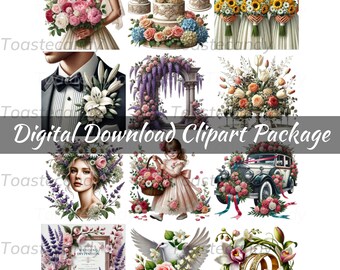 Elegant Wedding Clipart Bundle - Romantic Bridal Elements for Invitations   Decorations - Instant Download