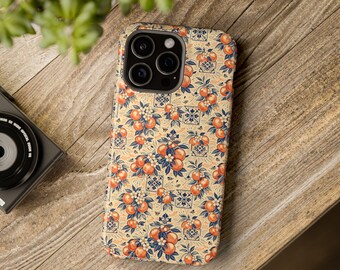 Coque de téléphone vintage à motif de carreaux orange | Coque magnétique résistante aux chocs