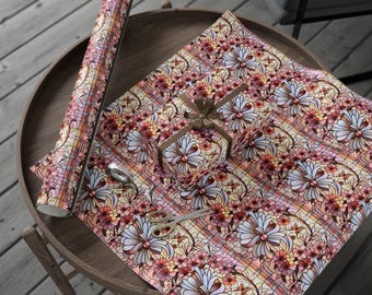 Stained Glass Floral Wrapping Paper | Pink Mosaic Gift Wrap Roll
