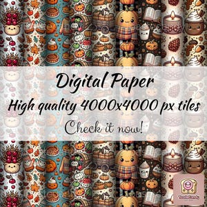 Adorable paquete de papel digital kawaii otoñal: imágenes prediseñadas otoñales acogedoras para álbumes de recortes, envoltura de regalos y manualidades