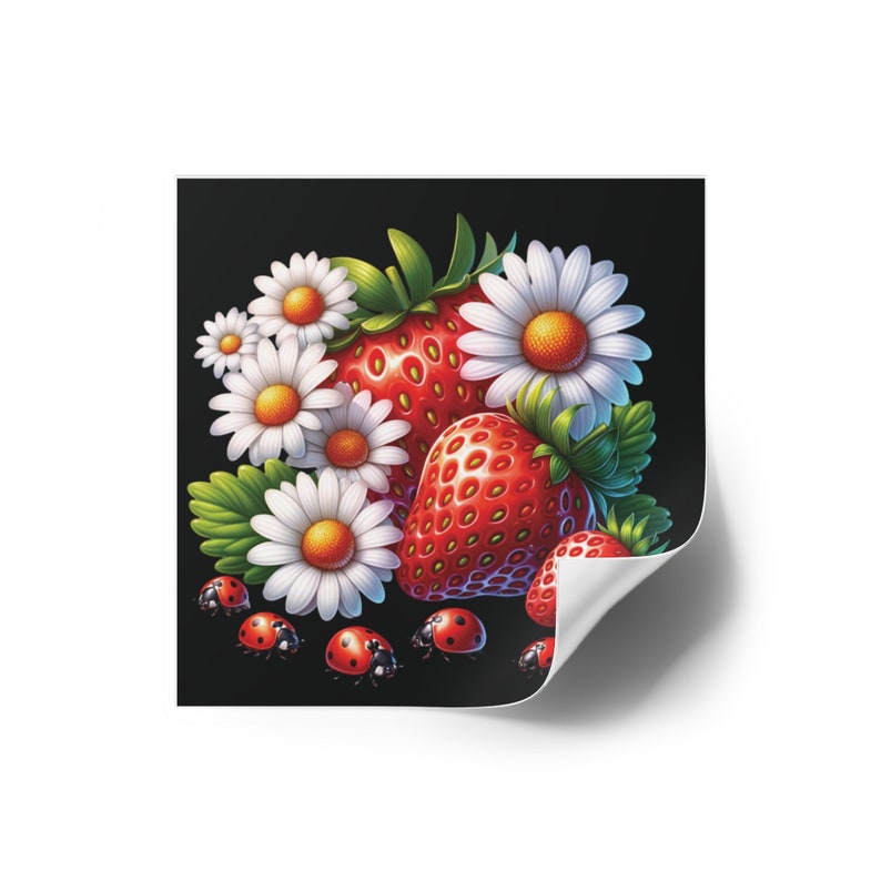 Ladybug Fruit Sticker Strawberry and Ladybug Garden Sticker - Bright and Fun Decorative Decal ...
