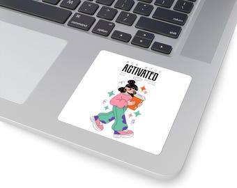 Pegatina "Modo Mamá Activado" / Pegatina cuadrada, linda ilustración de mamá tomando café