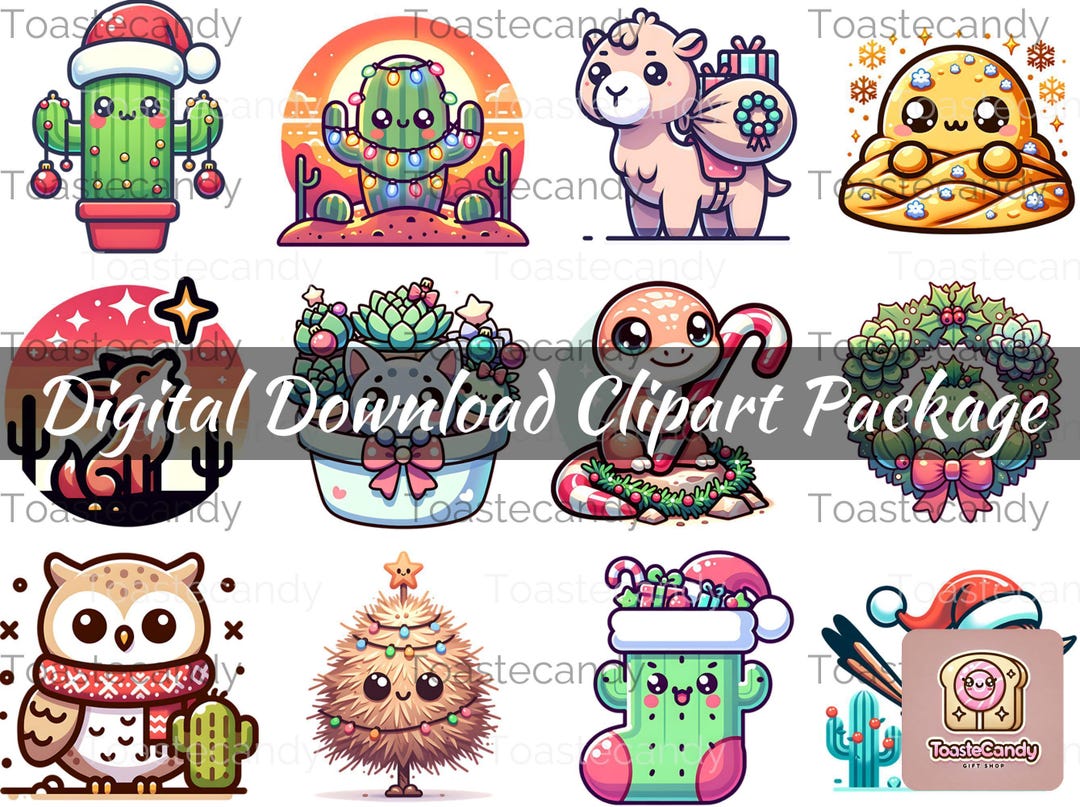 Festive Christmas Cactus Clip Art Bundle: Holiday Designs (instant ...