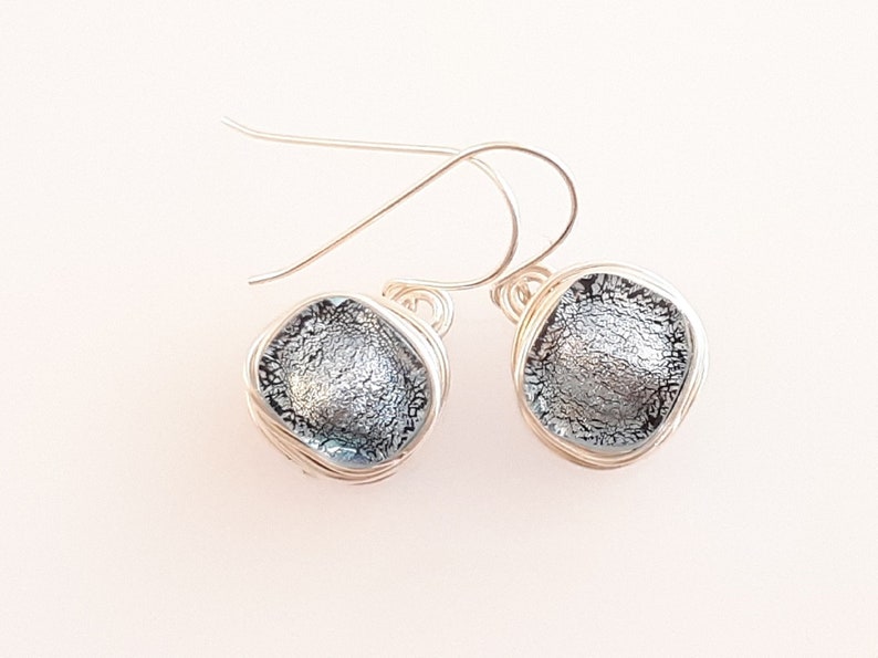 Bridesmaid Earrings Dichroic Silver Wire Wrapped Earrings Dangle Hook Earrings,Fused Glass Earrings Space Heady trippy jewelry